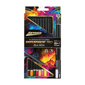 COLORES LARGOS ARTESCO REDONDOS SUPERPUNTA PRO X 12 UND + 1 LÁPIZ BLANCO + 1 LÁPIZ DUO COLOR