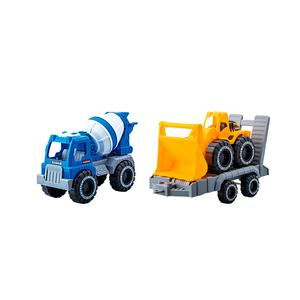 VEHÍCULO CAMIÓN REMOLQUE 1:18 TOLVA Y RETROEX E70 SURTIDO