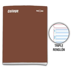 CUADERNO TRIPLE RENGLÓN DELUXE COLLEGE BAKAN A4 MARRÓN 80 HOJAS