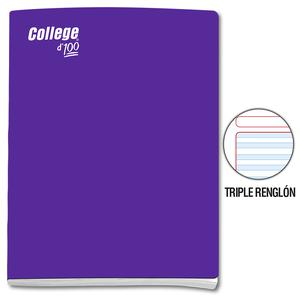 CUADERNO TRIPLE RENGLĂN CON SOMBRA DELUXE COLLEGE A4 MORADO 100 HOJAS