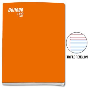 CUADERNO TRIPLE RENGLĂN CON SOMBRA DELUXE COLLEGE A4 NARANJA 100 HOJAS