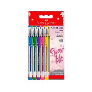 BOLĂGRAFO FABER CASTELL COLOR GEL SPARKLE BLĂSTER X 5 UND