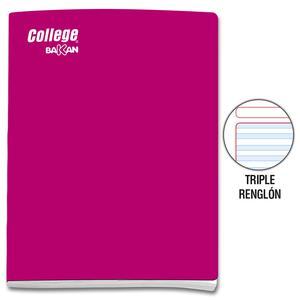 CUADERNO TRIPLE RENGLÓN DELUXE COLLEGE BAKAN A4 FUCSIA 80 HOJAS