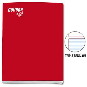 CUADERNO TRIPLE RENGLĂN CON SOMBRA DELUXE COLLEGE A4 ROJO 100 HOJAS