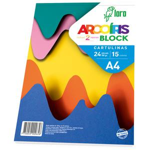 BLOCK CARTULINA LORO A4 12 COLORES X 24 HOJAS