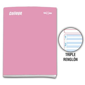 CUADERNO TRIPLE RENGLÓN DELUXE COLLEGE BAKAN A4 ROSADO 80 HOJAS