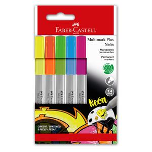 PLUMÓN DELGADO FABER CASTELL MULTIMARK PLUS COLORES NEÓN X 5 UND