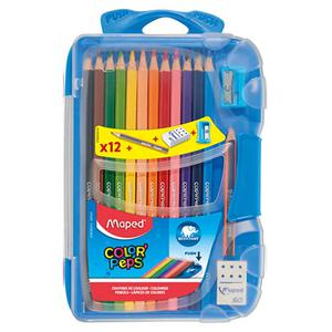 COLORES LARGOS MAPED COLORPEPS ESTUCHE PLÁSTICO + 3 ACCESORIOS X 12 UND