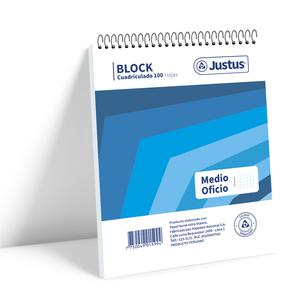 BLOCK ESPIRAL 1/2 OFICIO 100 HOJAS CUADRICULADO DISEÑO JUSTUS