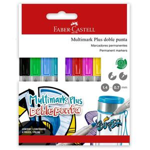 PLUMÓN INDELEBLE DELGADO FABER CASTELL MULTIMARK PLUS DOBLE PUNTA X 8 UND