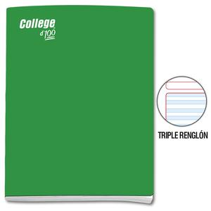 CUADERNO TRIPLE RENGLĂN CON SOMBRA DELUXE COLLEGE A4 VERDE 100 HOJAS