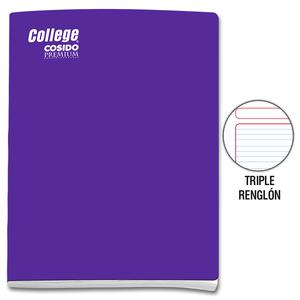 CUADERNO TRIPLE RENGLÓN DELUXE COLLEGE COSIDO MORADO 80 HOJAS