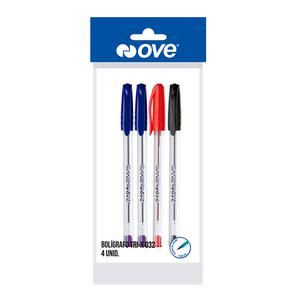 BOLĂGRAFO OVE TRI-X 032 BLĂSTER X 4 UND (AZUL / ROJO / NEGRO)