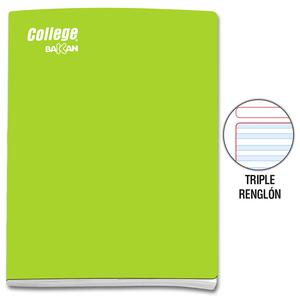 CUADERNO TRIPLE RENGLÓN DELUXE COLLEGE BAKAN A4 VERDE LIMÓN 80 HOJAS