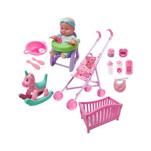 MUÑECA UNEEDA BEBÉ 22 CM SET 4 EN 1 + 9 ACCESORIOS