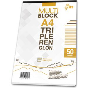 BLOCK TRIPLE RENGLÓN LORO A4 50 HOJAS