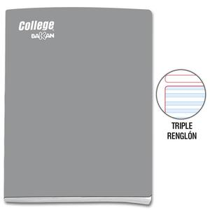 CUADERNO TRIPLE RENGLÓN DELUXE COLLEGE BAKAN A4 PLOMO 80 HOJAS