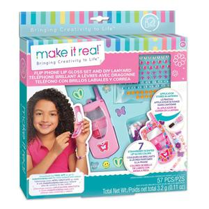 TELÉFONO MAKE IT REAL CON BRILLO LABIAL Y CORREA DIY
