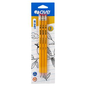 LÁPIZ 2B AMARILLO OVE CON BORRADOR X 3 UND