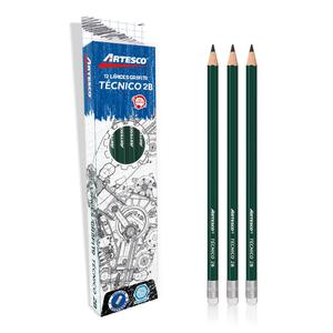 LÁPIZ 2B TÉCNICO ARTESCO CON BORRADOR CAJA X 12 UND